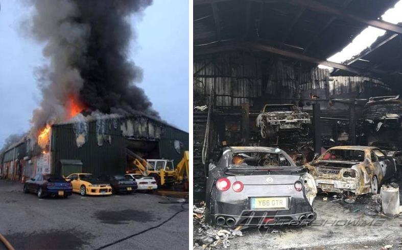 بالصور: مستودع سيارات رياضية يحترق بالكامل، شاهدوا ما تبقّى منه
