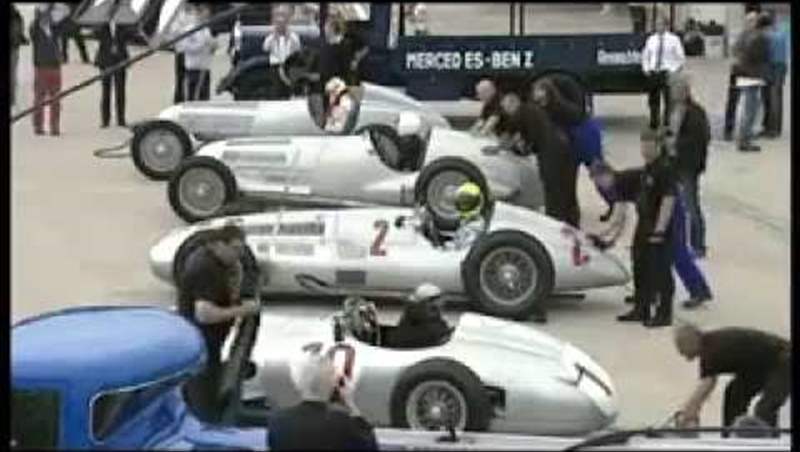 Old Mercedes F1 parade and W25 driven by Hamilton