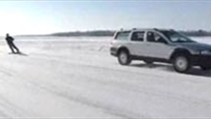 Skiing with Volvo on frozen lakes
