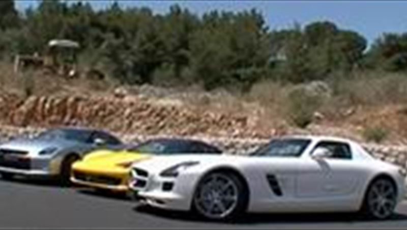 Comparison Ferrari 458 vs. Mercedes SLS vs. Nissan GT-R